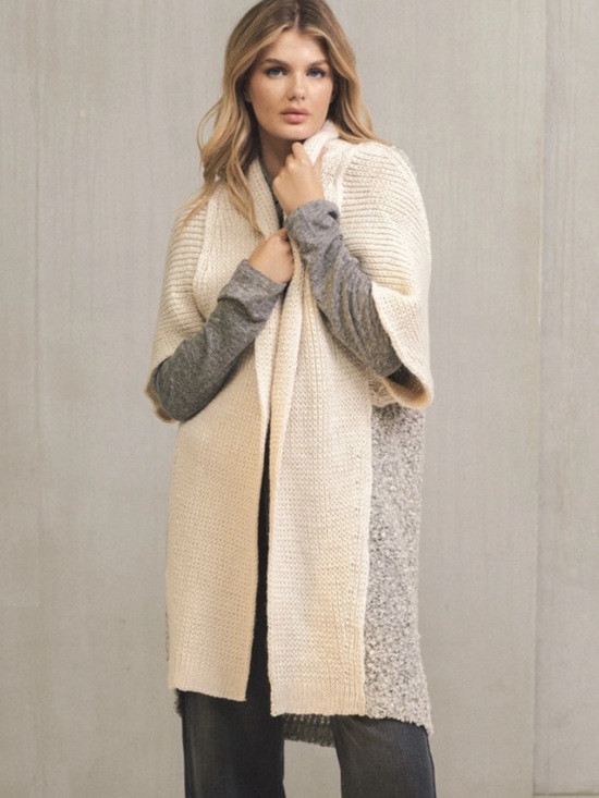 Elan Sweaters - NWT One Size Elan Cream Open-Front Short-Sleeve Knit Cardigan Gray Knit Back